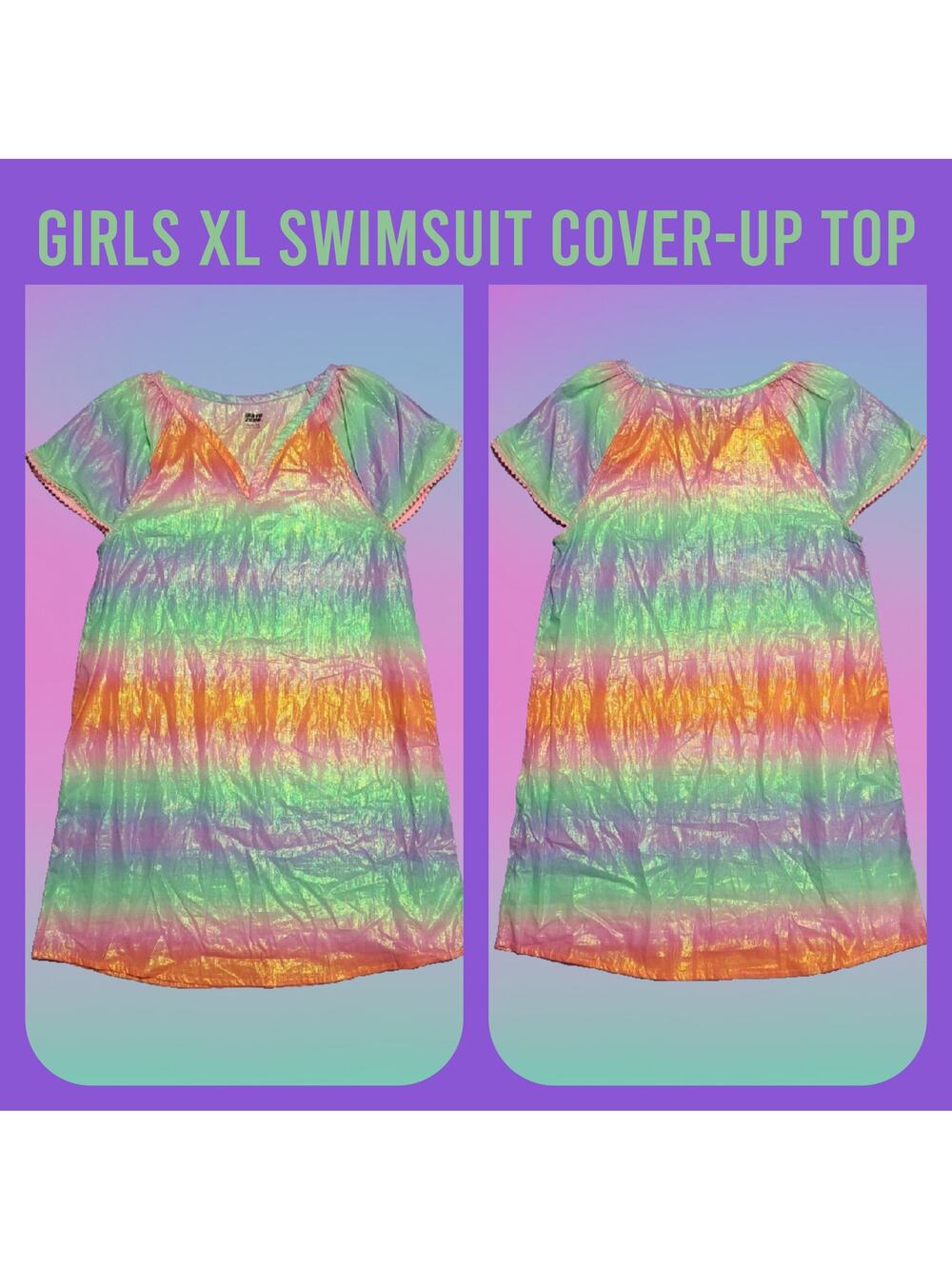 Girls XL Rainbow Tie Dye Swimsuit Cover-up Top 14/16